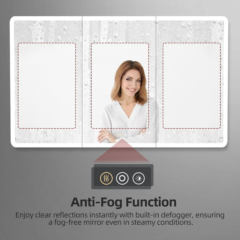 60 x 32 Inch Medicine Cabinet with Mirror and LED Light | Recessed, Wall-Mounted, Dimmable, Anti-Fog, Memory