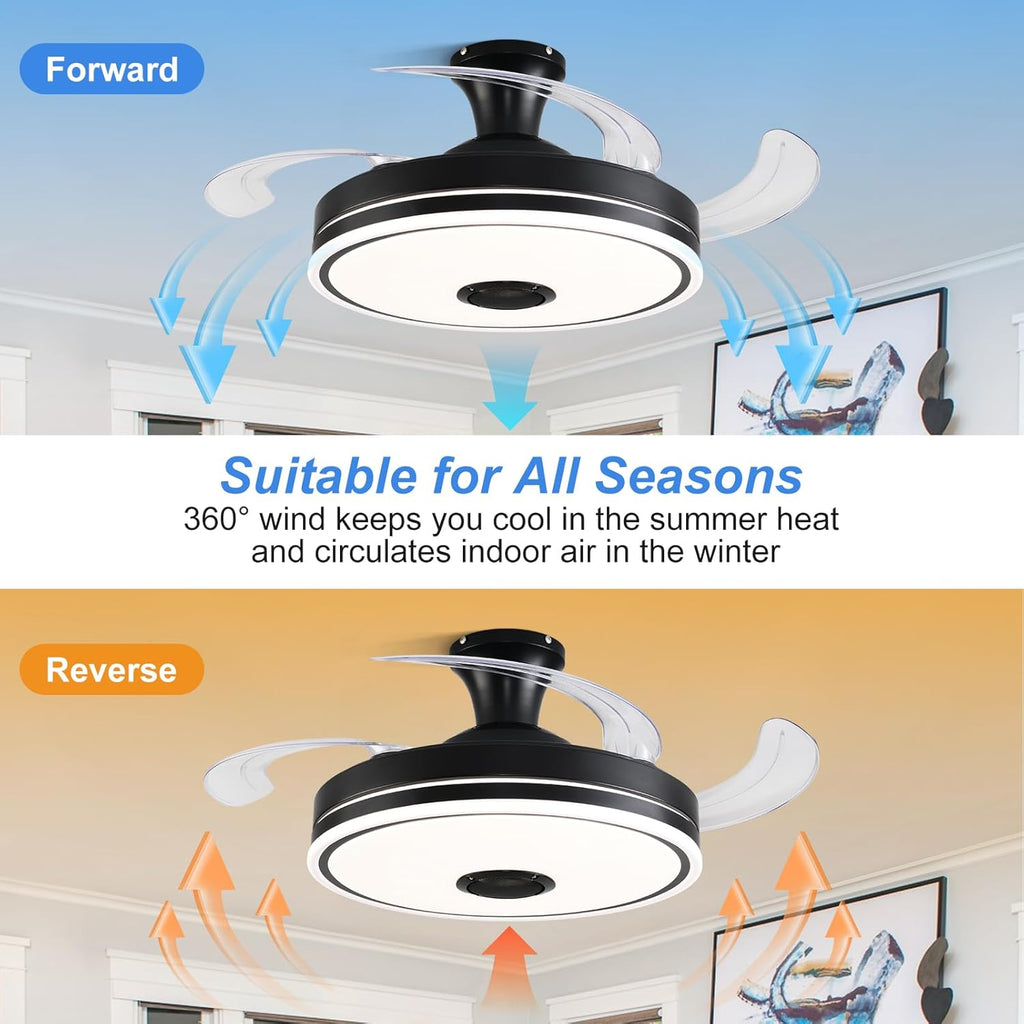 42'' Retractable Ceiling Fan with Lights, Smart Ceiling Fan Light with Bluetooth Speaker, App Control for Dimming &