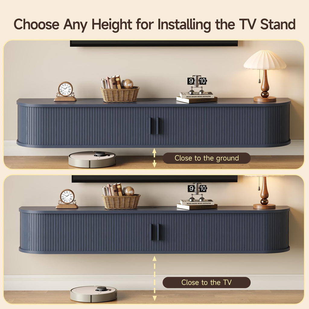 71" Floating TV Stand with Power Outlet for TVs up to 80", Blue