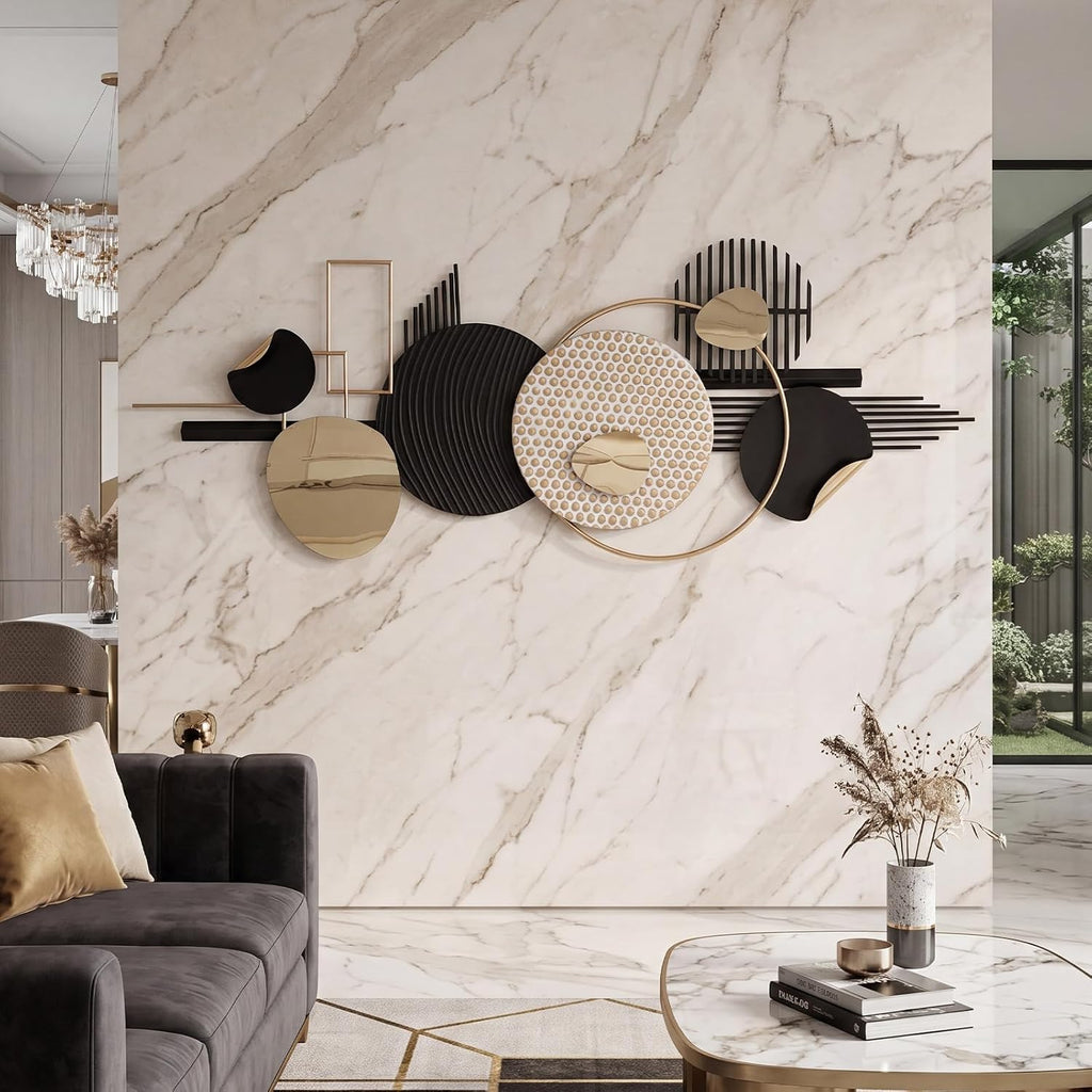 Large Black and Gold Metal Wall Art Decor, Abstract Geometric Metal Wall 3d Decor, 59"x20" Modern Boho Gold and Black