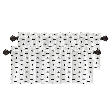 Black Four-Leaf Clover Blackout Kitchen Curtain, Black and White Window Treatment Rod Pocket Light Filtering Bathroom