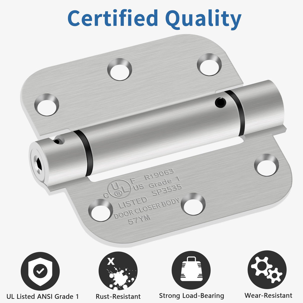3.5 Inch Self Closing Door Hinges, 5/8" Radius Corners Spring Loaded Hings