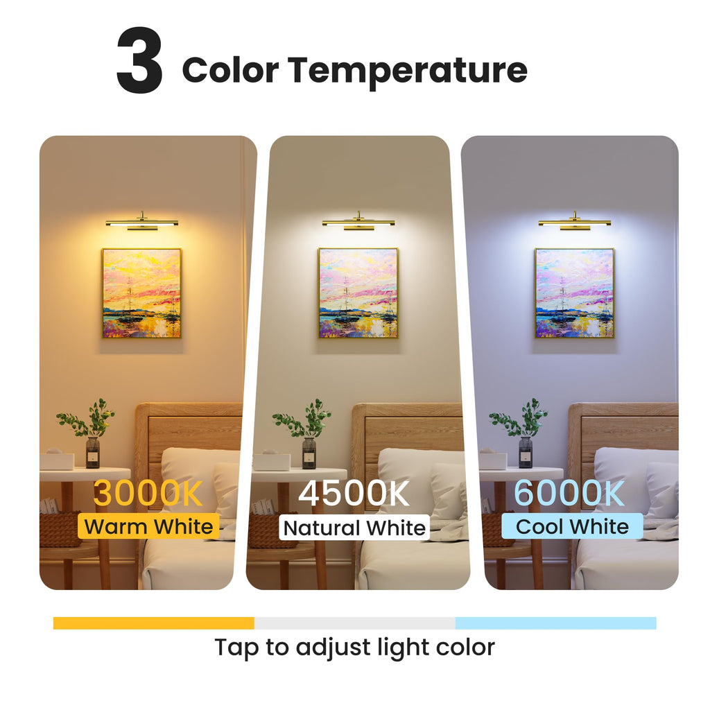 Picture Light for Wall Battery Powered, 13'' Cordless Frame Painting Light with 6000mAh Rechargeable Battery