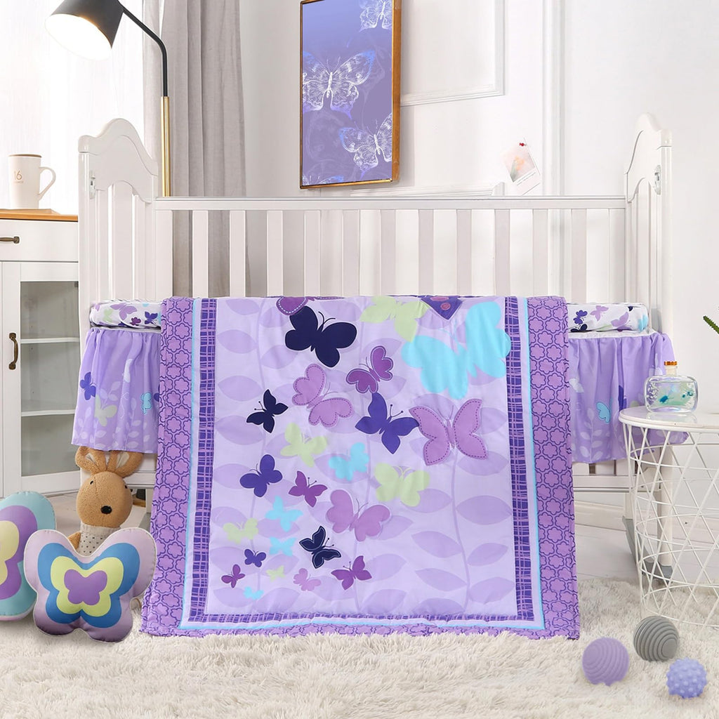Butterfly Mini Crib Bedding Set, 3 Piece Baby Bedding Set Butterfly, Mini Crib Nursery Bed Set, Breathable and Soft