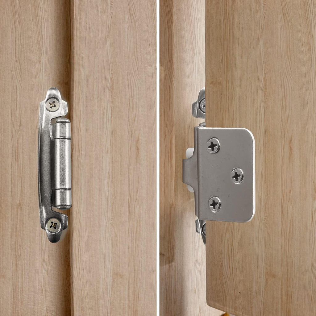 50 Packs (25 Pairs) 3/8" Inset Satin Nickel Cabinet Hinges, Self Closing Cabinet Door Hinges with Door Bumper