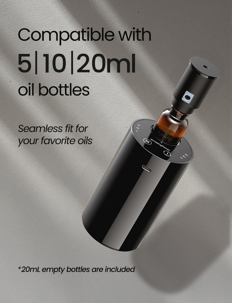 Waterless Essential Oil Diffuser, Portable Aromatherapy Diffuser with 20mL Capacity, Battery Operated Mini Scent