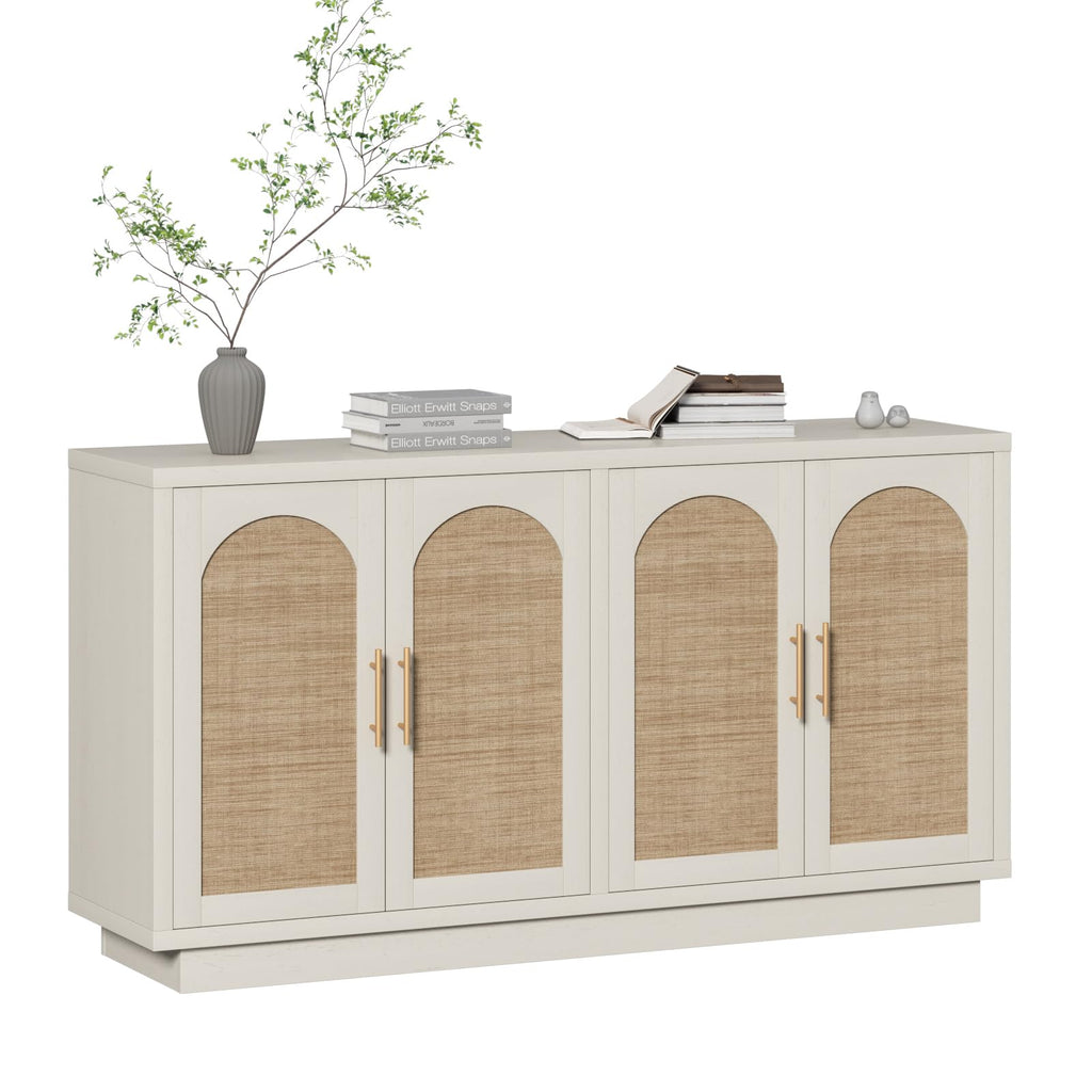 59" Rattan Sideboard Buffet Cabinet with Storage, 4 Arched Doors