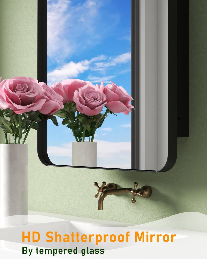 16"x24" Black Medicine Cabinet Mirror , Reversible Installation | Surface & Recessed Mount Medicine Cabinet Mirror