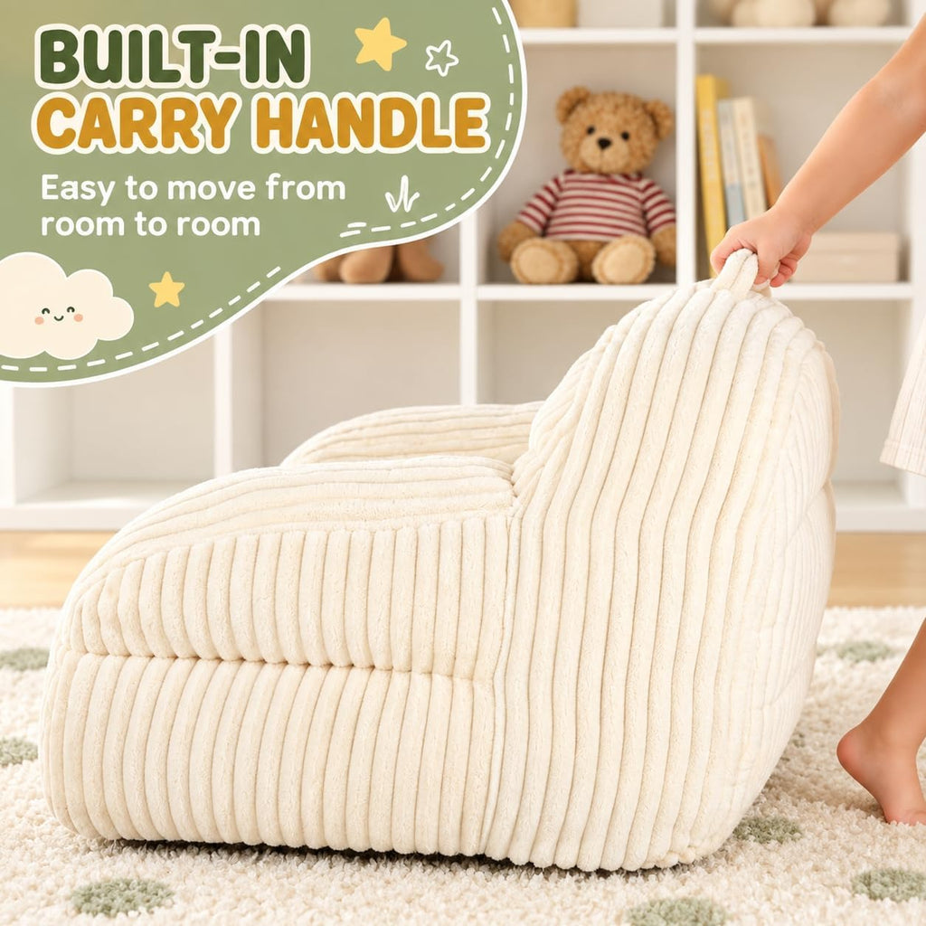Kids Sofa Chair, Comfy Bean Bag Chair with Armrests, Ages 3 and Up, Beige