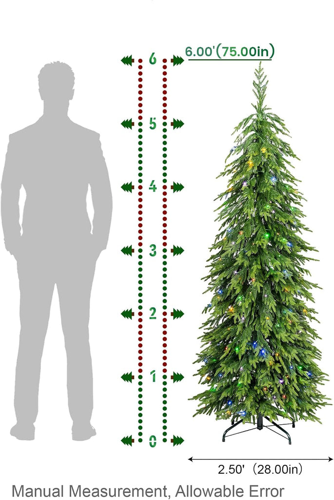 Artificial Norfolk Pine Tree, Prelit Christmas Tree with 200 Twinkling LED Lights, 398 PE Tips, Realistic Slim