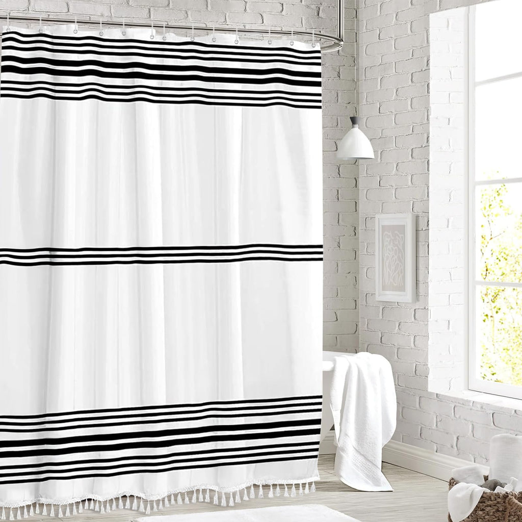 Black and White with Tassel 72" W x 78" L