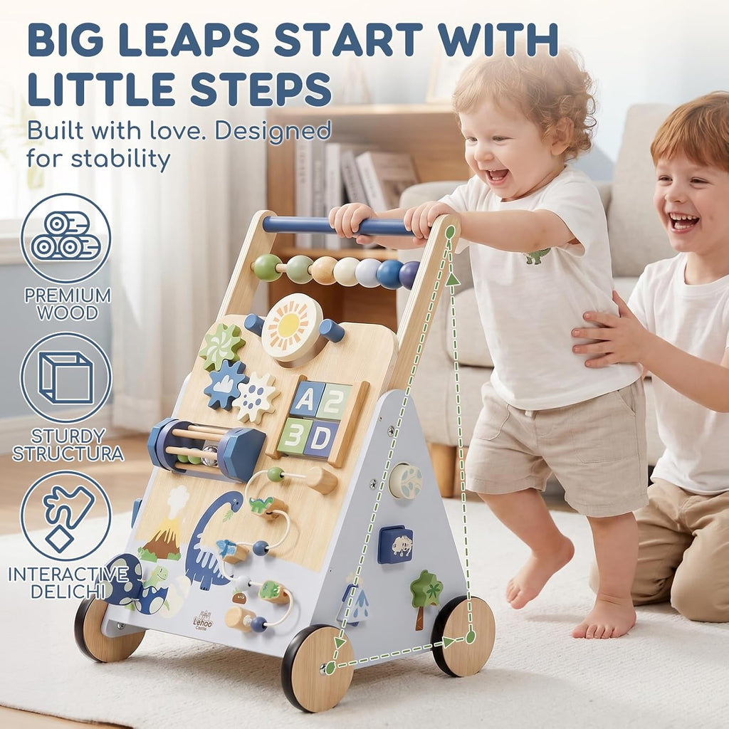 Dinosaur Wooden Baby Walker, Adjustable Speed Baby Push Walker
