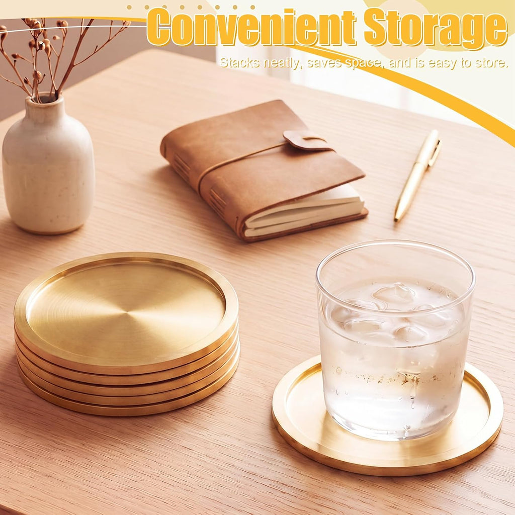 Brass Coasters for Drinks Gold Coasters,3.94 Inches - Set of 6