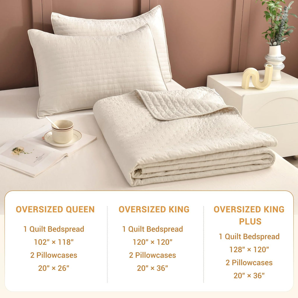 Oversized Cal King Bedspread 128"*120" for Extra Bed, 3pcs 100% Cotton Quilt Wheat Colored Ultra Large Wide Oversized