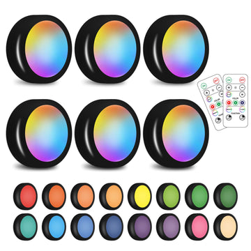Wireless 16 Color Changing LED Puck Light 6 Pack LED Under Cabinet Lighting Closet Light Battery Powered Night Lights