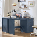 Office Desk 48" with 3 Drawers Storage File Cabinet Wood Fluted Desk for Computer Office Bedroom Home Furniture Blue