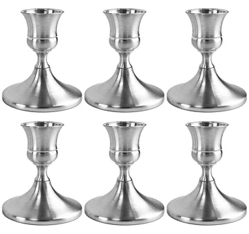 Vintage Silver Taper Candle Holders Set of 6, Metal Candlestick Holders Elegant Handcrafted Décor for Weddings