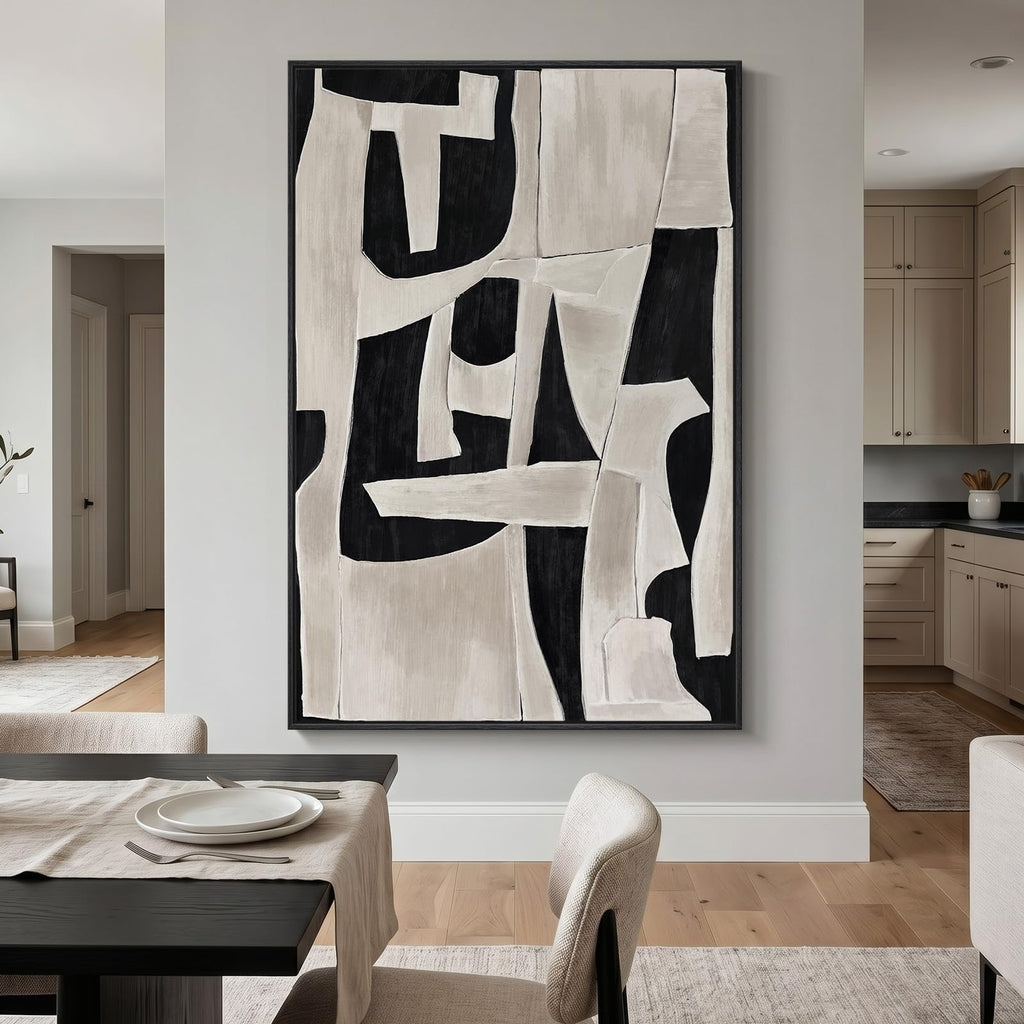 Extra Large Framed Black White Abstract Wall Art, 40x60 In
