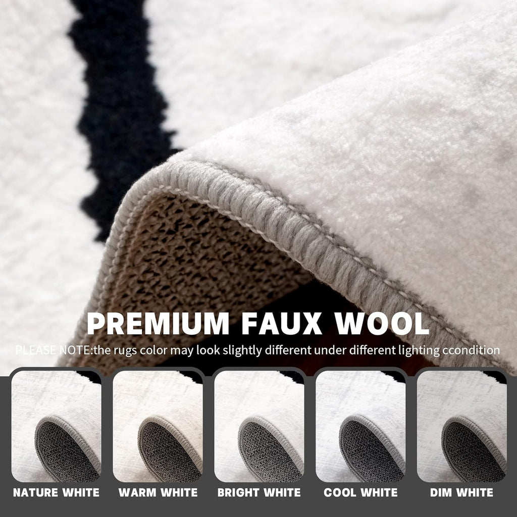 6x9 Abstract Black and White Area 6'x9' - Washable Non-Slip Ultra-Thin Rug, Stain Resistant Low Pile Soft Rug for Living