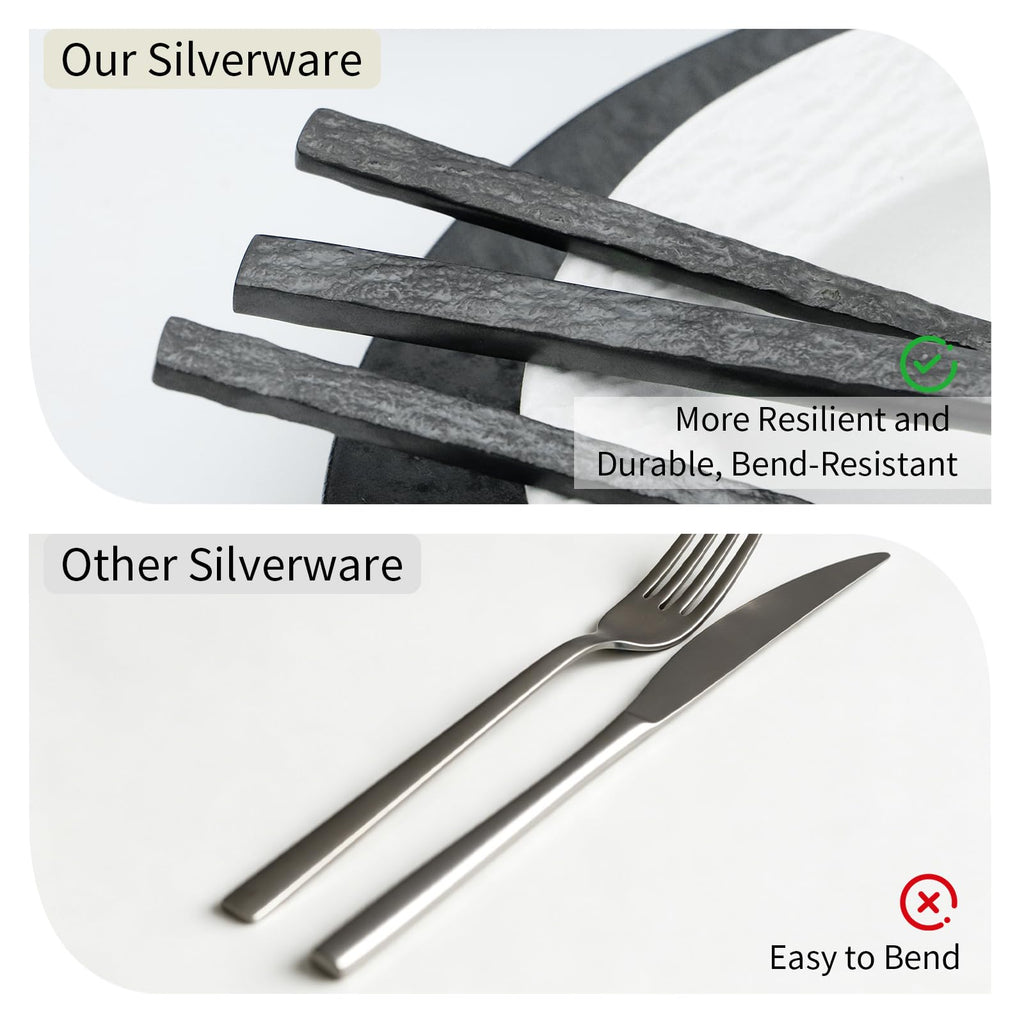 Black Hammered Silverware Set 18/10 Stainless Steel 20 Piece Service for 4
