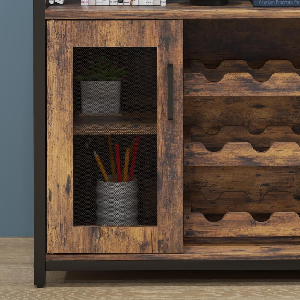 Wine Bar Cabinet with Detachable Wine Rack and Storage Space | 3-Tier Buffet Cabinet with Glass Holder and Mesh Door