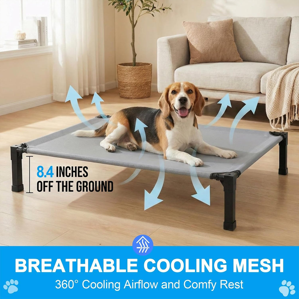Elevated Dog Bed Raised Cooling Dog Cot for Large Dogs, Portable Indoor & Outdoor Pet Bed with No-Slip Feets