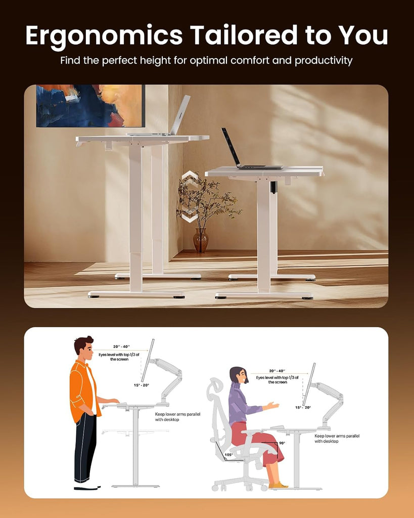 Height Adjustable Electric Standing Desk, 48 x 24 Inches Sit Stand up Desk, Memory Computer Home Office Desk, White