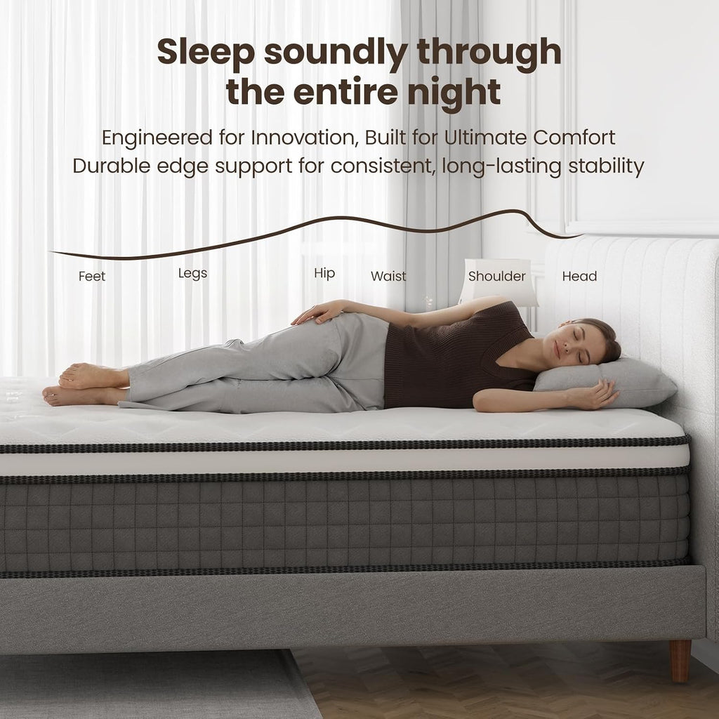 Sleep 12 Inch Queen Size Mattress, Hybrid Mattress in a Box, Cooling Gel Memory Foam and Individual Pocket Springs
