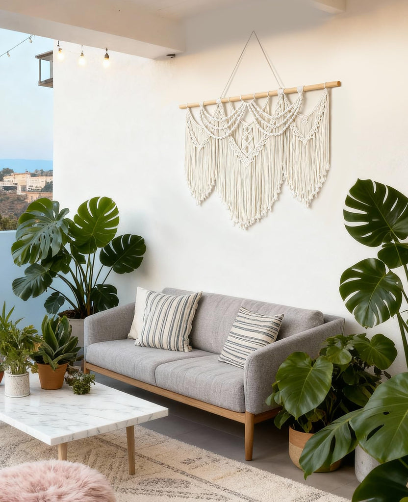 Macrame Wall Hanging, 43"x32" Boho Wall Tapestry, Large Wall Art, Gallery, Office (Tassel)