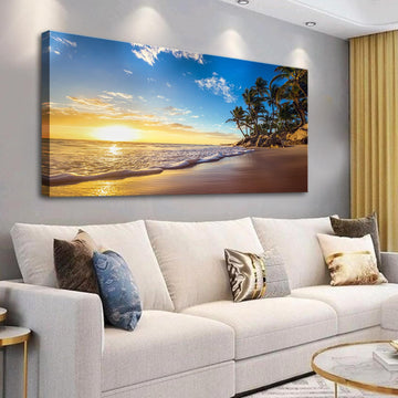 Beach Wall Art Sunset Pictures Ocean Seascape Theme Art Wall Pictures Coastal Landscape Paintings Modern Cloud Canvas