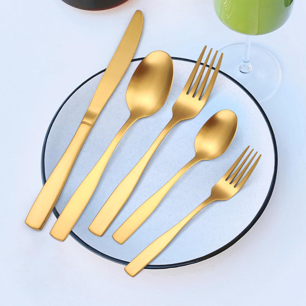 A·HOUSEWARE Gold Matte Cutlery Stainless Steel Silverware Satin Finish Flatware Set for 6 Tableware 30 Pieces Kitchen