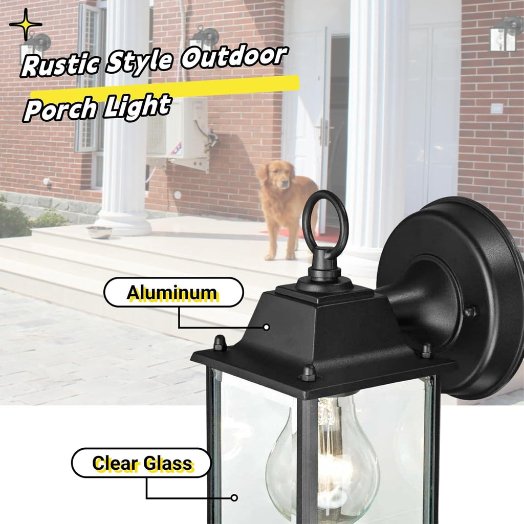 2 Packs Outdoor Wall Lantern, Black Exterior Waterproof Wall Sconce for House, Aluminum Housing Plus Glass