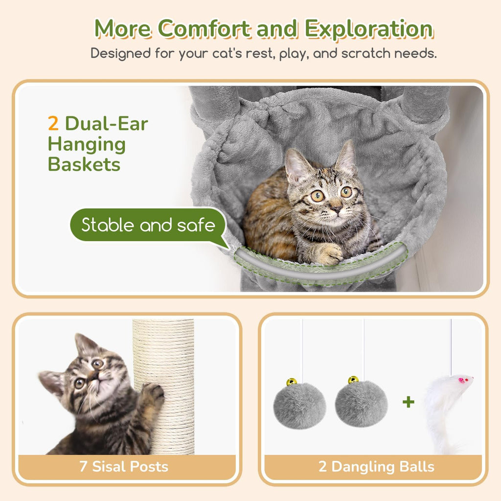 74in Heavy Duty Cat Tree Tower for Indoor Cats Large Adult