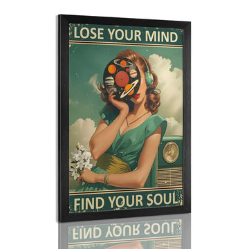 Vintage Lose Your Mind Find Your Soul Poster Mental Health Quote Canvas Wall Art Modern Mid-Century Abstract Girl
