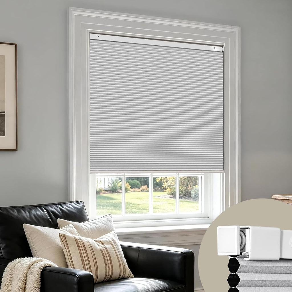 No Drill Cordless Cellular Shades, Blackout, White, 21x48 | Tool-free installation for renters; insulated honeycomb