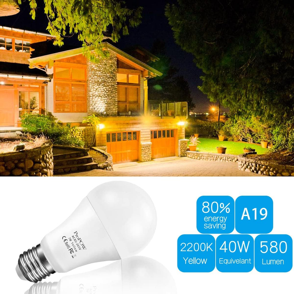 Amber Yellow LED Light Bulb, 7W Dusk to Dawn Bulbs 40W Equivalent A19 Auto on/Off LED Bulbs Outdoor Lights 580 Lumens