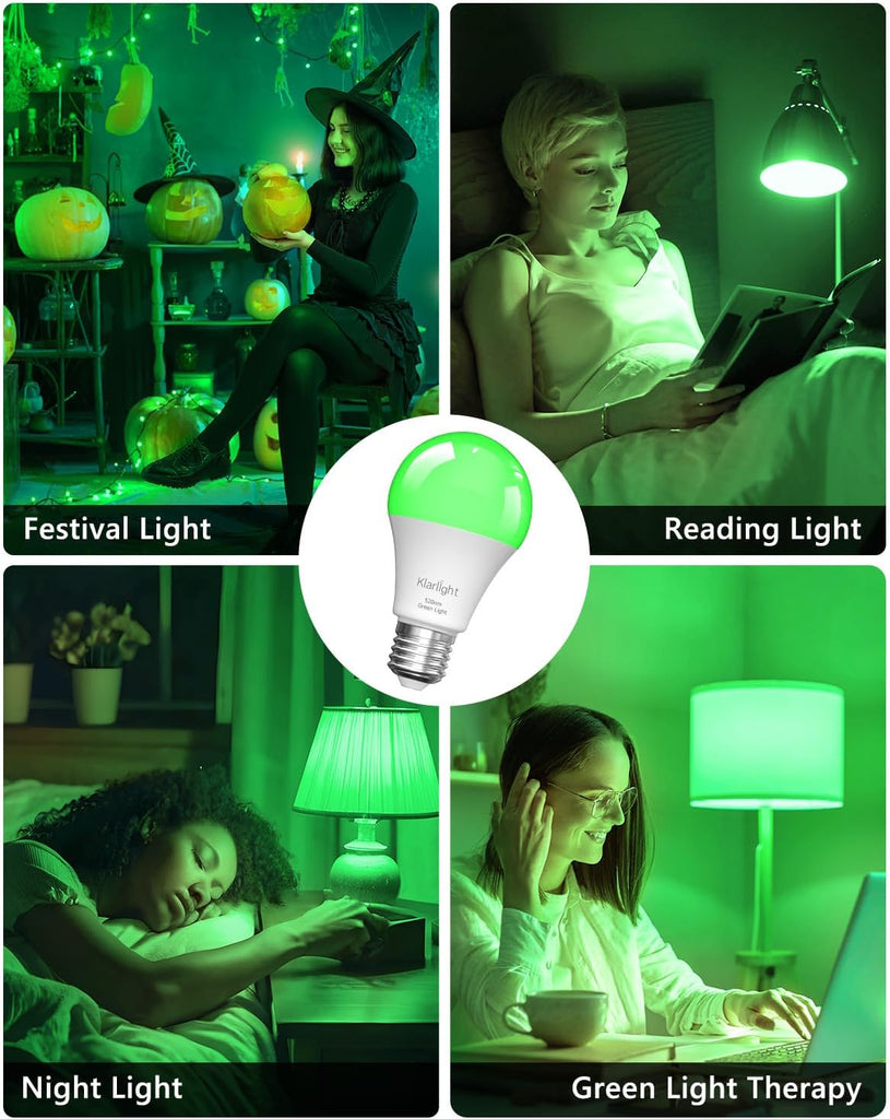 520nm Full Spectrum Green Light Naturally Relieves Stress, E26 9W Green Sleep Light Bulb or Reading Light, 60W