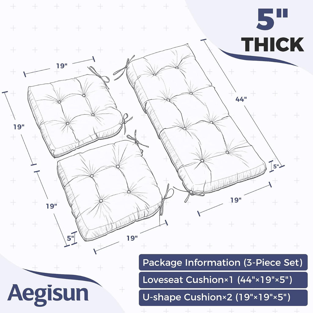 Wicker Chair Cushions of 3 Pieces, Waterproof Cushions Furniture, Tufted Wicker Outdoor Furniture Cushions, 1 Patio