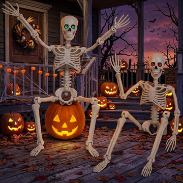 Halloween Skeletons Decor 36 Inches 2 Pack with Eyes & Movable Joint - Set of 2