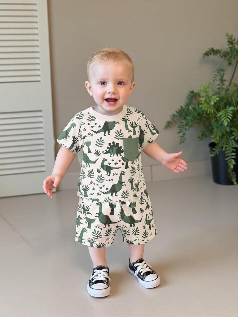 Toddler Infant Baby Boy Summer Dinosaur Outfit Newborn Kids Boys Short Sleeve T-shirt Spring Shorts Set
