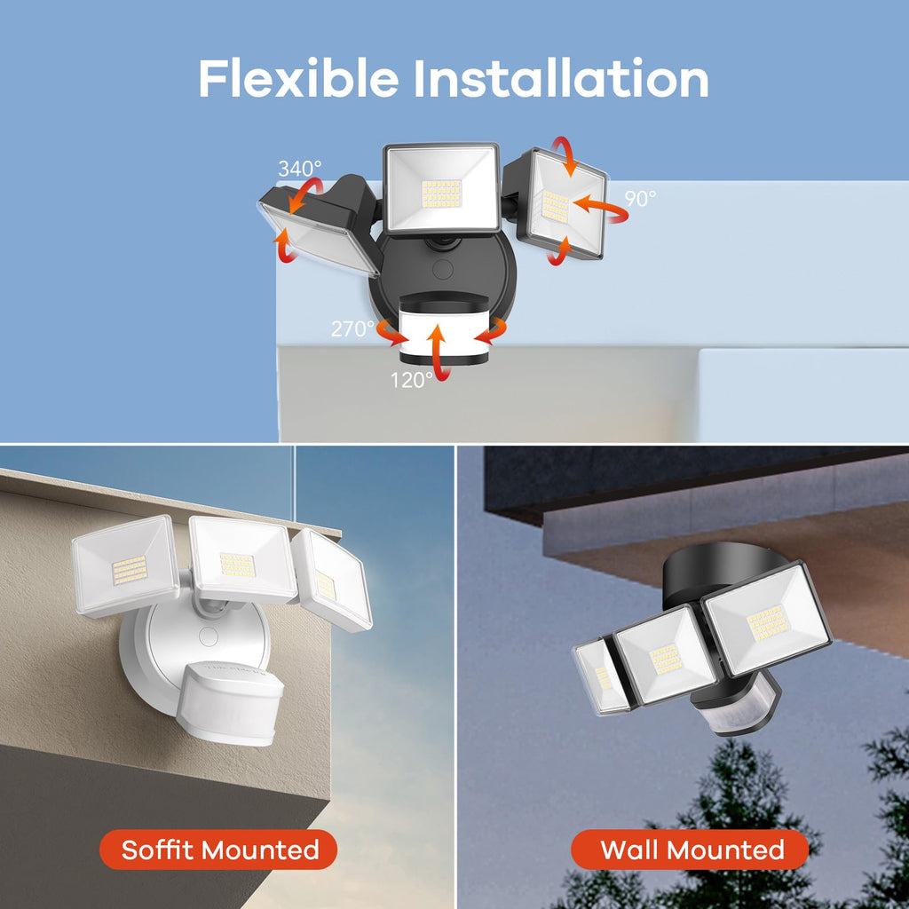 Motion Sensor Outdoor Flood Light 42W, Super Bright LED Security Light, Dusk to Dawn/Auto/Manual Modes, IP65