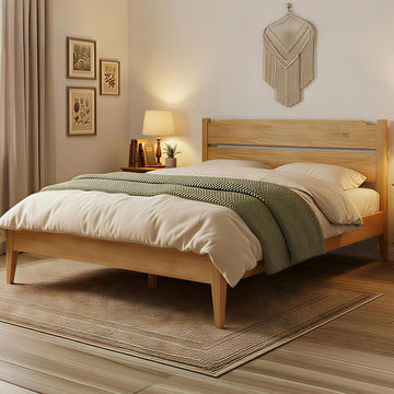 Solid Wood Platform Bed Frame with Headboard, Japanese Joinery, 15-Min No-Tool Assembly, 1100 Lbs Support