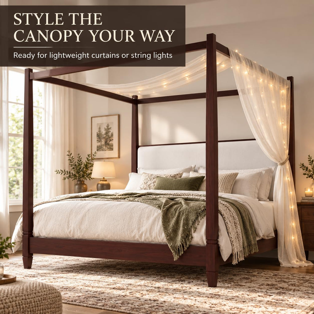 Mid Century Wood Canopy Bed Frame, Espresso Posters Platform Bed