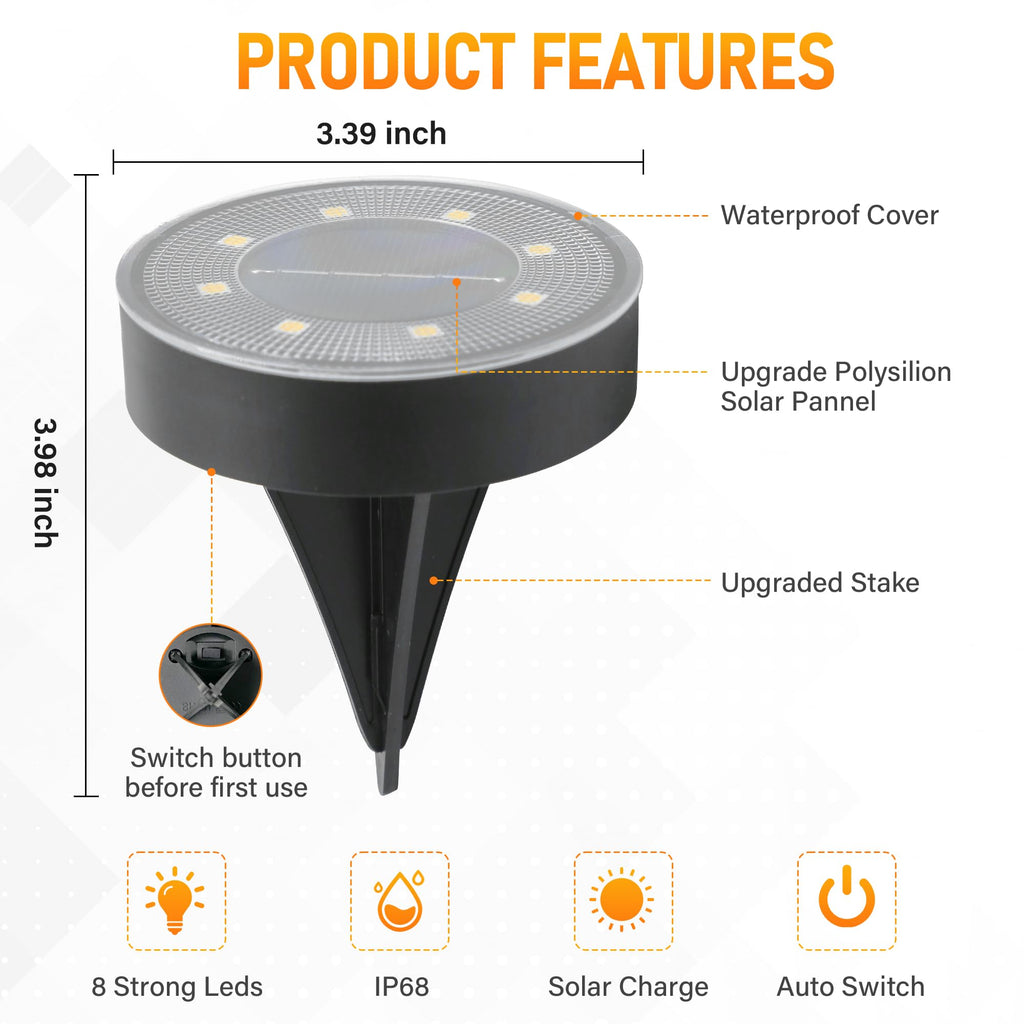 Solar Ground Lights 12 Pack, IP68 Waterproof Solar In-Ground Light for Outdoor, Flat Landscape Lighting, Garden Disc