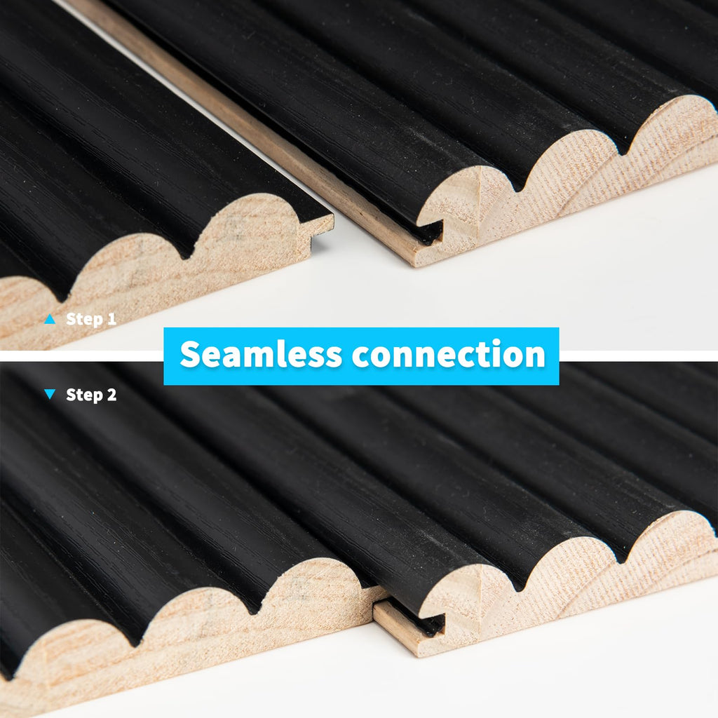 108 x 5.7 Inch Fluted Wood Textured Slat Wall Panel, Beaded Black