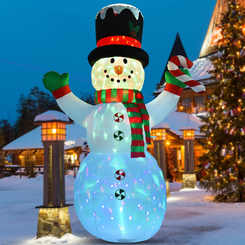 8 FT Inflatable Christmas Snowman, Rotating 7 Color Changing Led Lights Xmas Holiday Blow Up Family Party Decoration