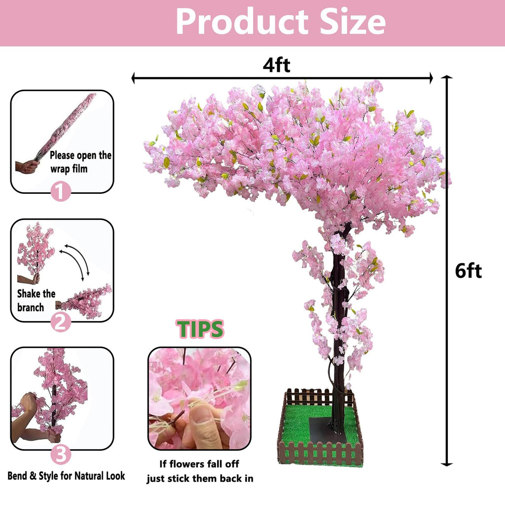 6FT Artificial Cherry Blossom Tree Pink, Fake Sakura Tree Indoor Decor