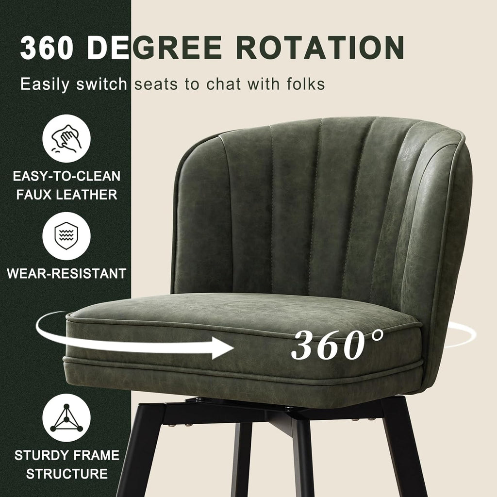 Swivel Counter Height Bar Stools Set of 2, 26'' Modern Barstools with Backs and Metal Legs, Upholstered Bar Chairs
