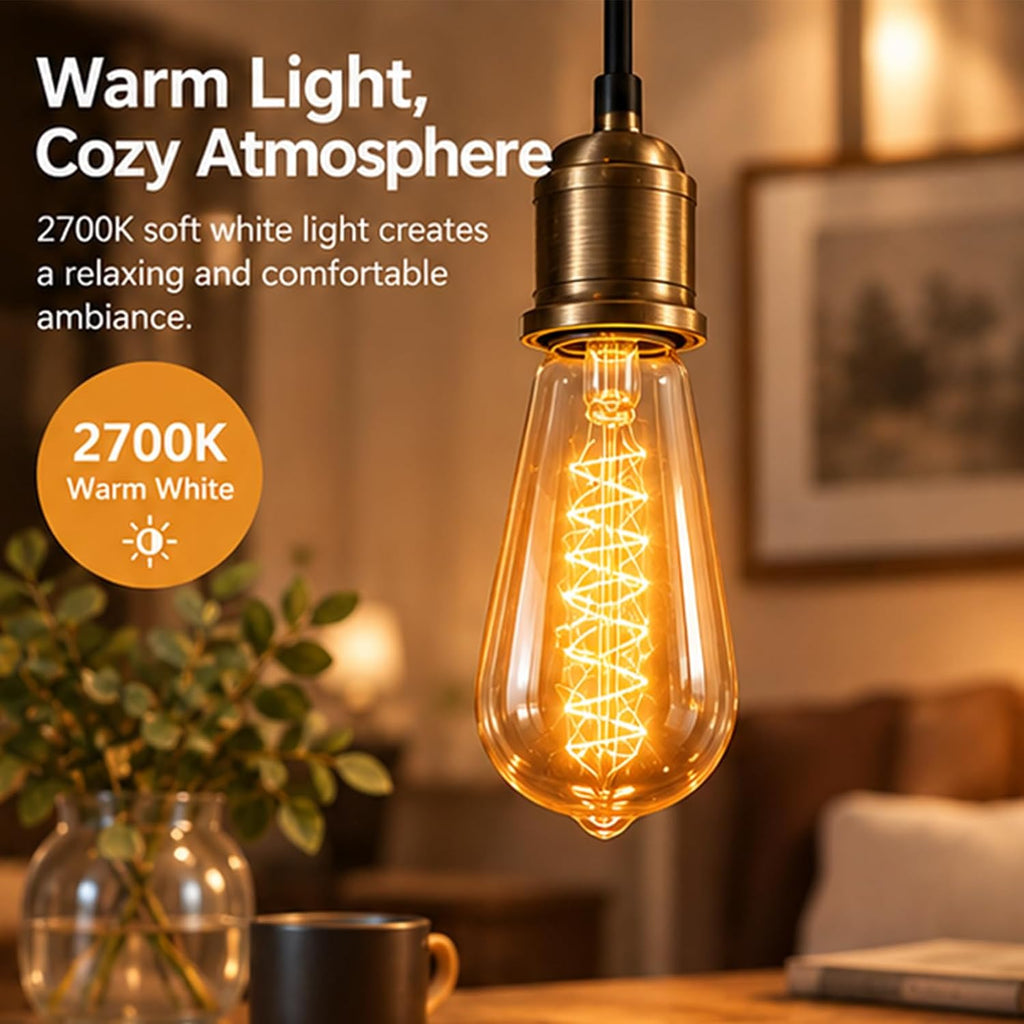 ST64 Vintage Filament Light Bulbs 40W 2700K, Pack of 6