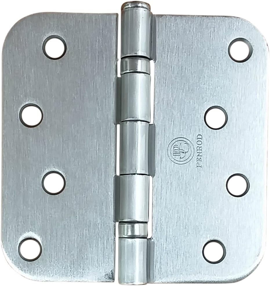 Door Hinges, Satin Nickel, Ball Bearing 4 Inch with 5/8 Inch Radius, 3 Pack